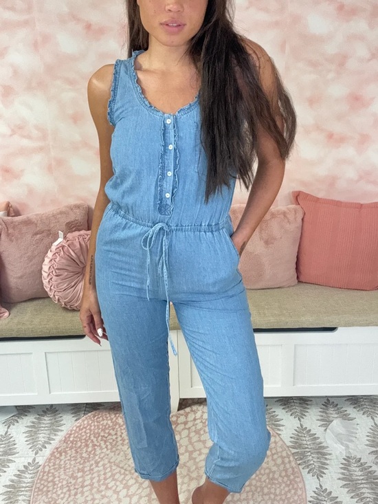 white birch Pants - White Birch Caught in the Moment Cotton Light Wash Sleeveless Jumpsuit M NEW
